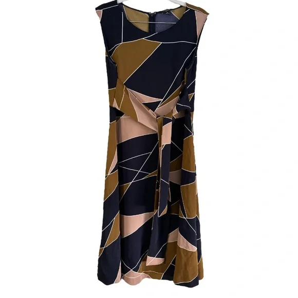 Ann Taylor modern geo tie waist petite dress 8p